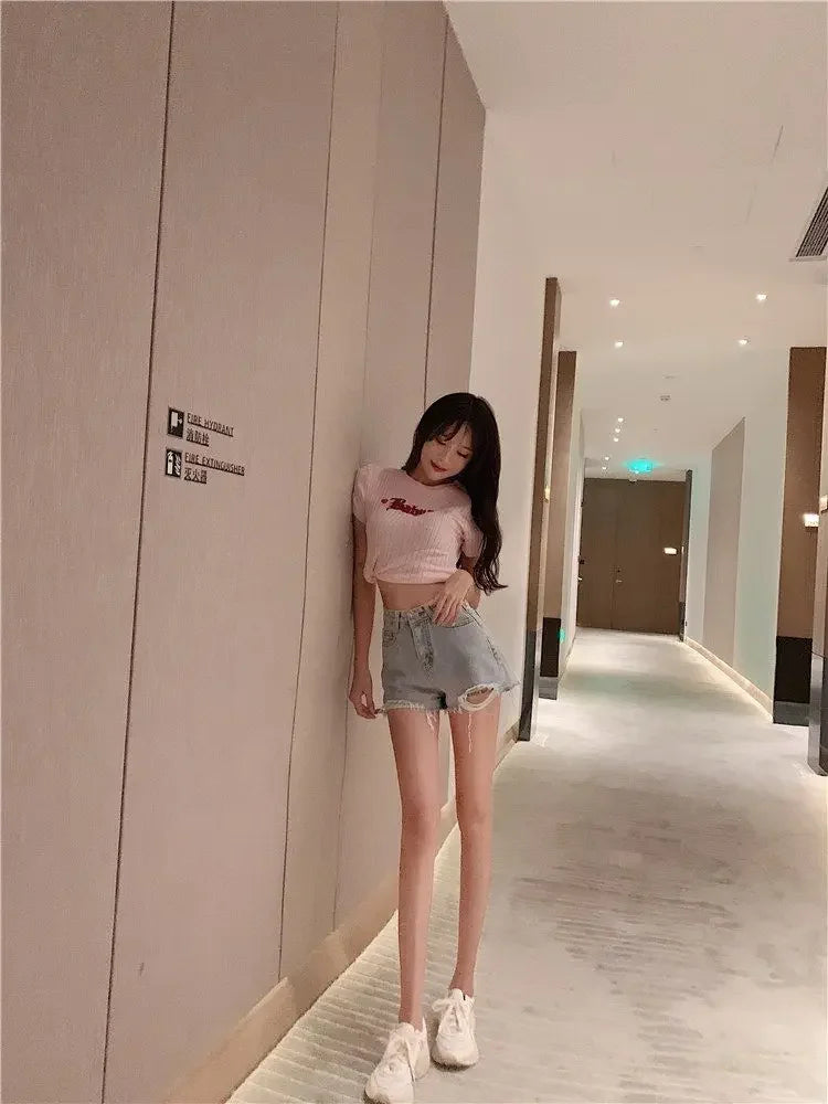 Women's Shorts Graphic Blue Short Pants for Woman To Wear Sexy Denim Jeans Print Design Low Price Youthful Korean Style Clothing