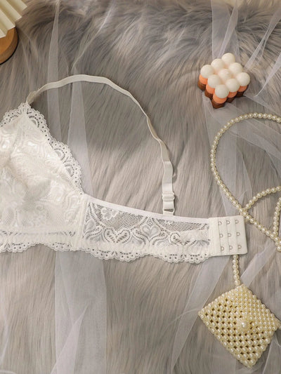 Women's plus size bra embroidered lace flower without steel ring gathering push up bra comfortable close fitting bra MR2608
