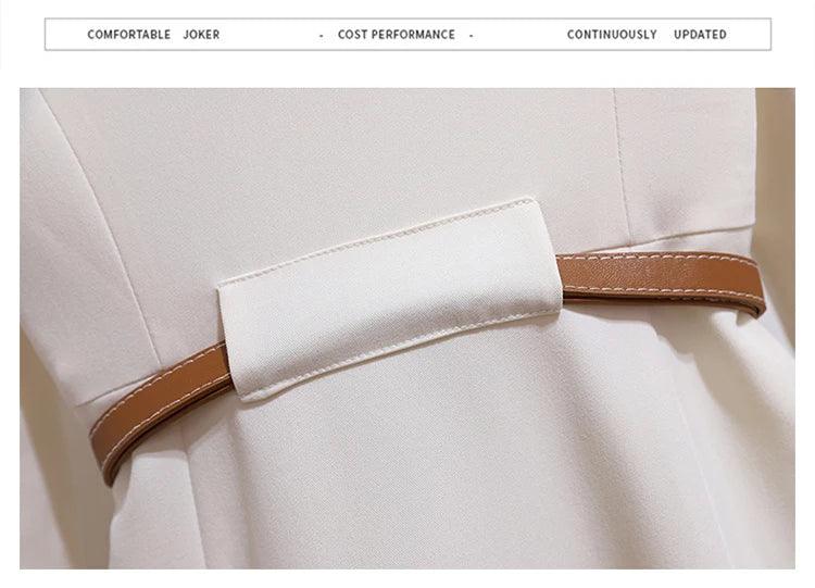 Women's Dress Double Breasted Elegant Dresses for Women 2025 Autumn Off white Dress Belt Knee-Length Solid Fashion Woman Clothes