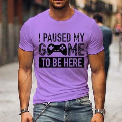 T Shirts for Men Luminous Graphic T Shirts I Paused My Game To Be Here Print T-shirts Gamer Lovers Clothing Hip Hop Streetwear