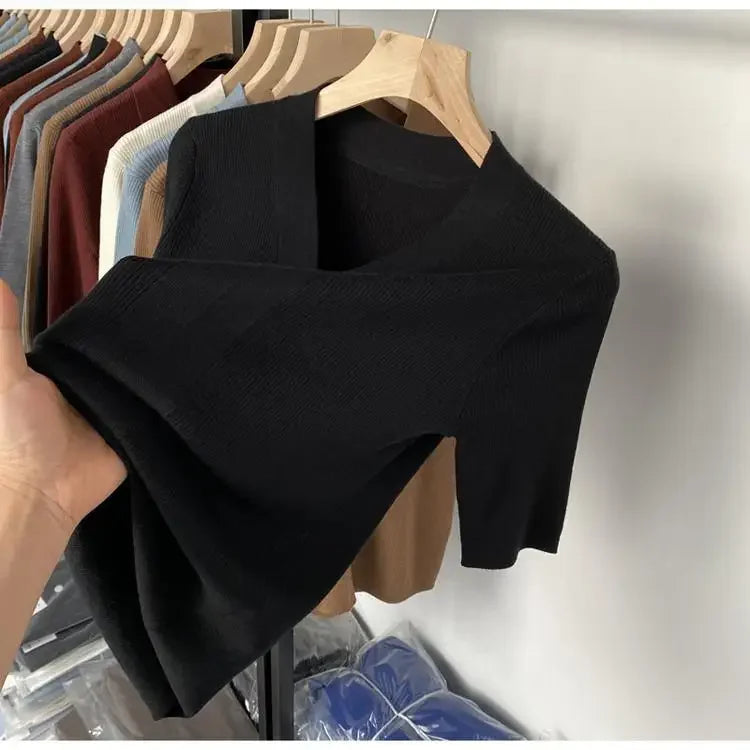 2025 Summer New T-shirts for Women Elegant Fashion Short Sleeve T-shirt Female Trend Tops Ladies Tees Basic Tops Clothing