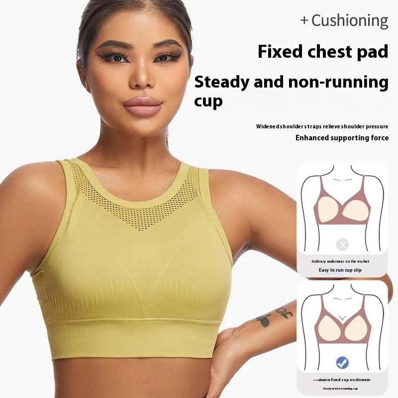 Sports For Women With Hollowed Out Beautiful Back, Yoga Vest, Fixed Chest Pad, Non Steel Ring Gathered Sports Bra