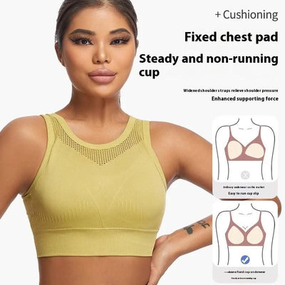 Sports For Women With Hollowed Out Beautiful Back, Yoga Vest, Fixed Chest Pad, Non Steel Ring Gathered Sports Bra