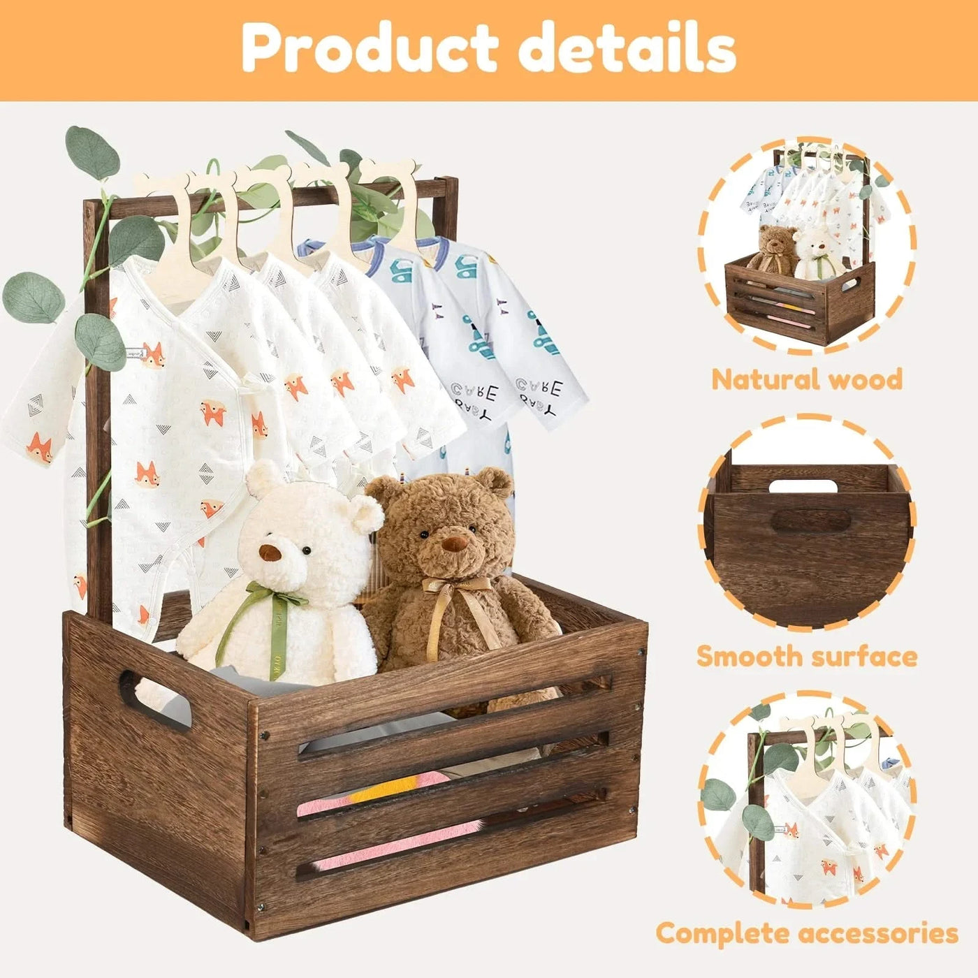 Wood Storage Crate Baby Toys Clothing Organizer Box Children Portable Basket Long Handle Sturdy