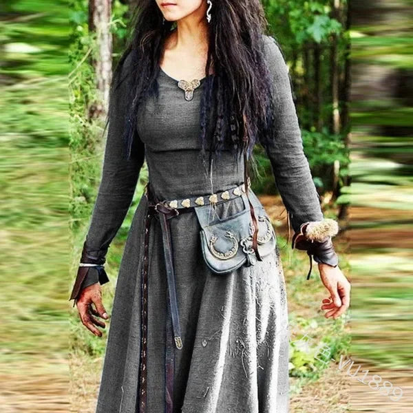Women's Medieval Renaissance Dress Long Loose Fit Waist Dress Victorian Cross Border Printing National Style Halloween Cosplay