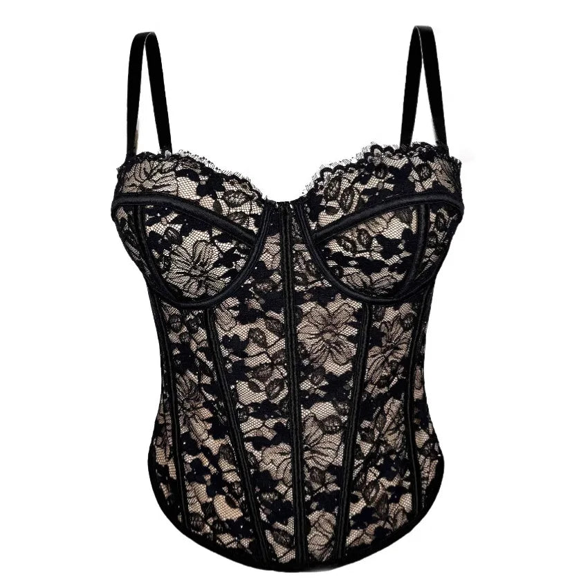 Women's Shaping Sexy Lace Corset Floral Lace Lady Bustier Elegant Slim Evening Wear Crops Lady Club Party Body Shaper Top