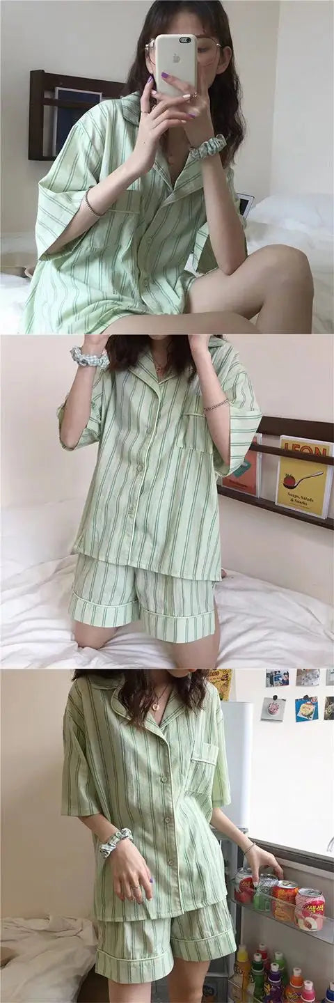 New Women Sleepwear Cartoon Pajamas Female Short  Pants Short Sleeved Summer Spring Loungewear Fashion Home Clothing Homewear