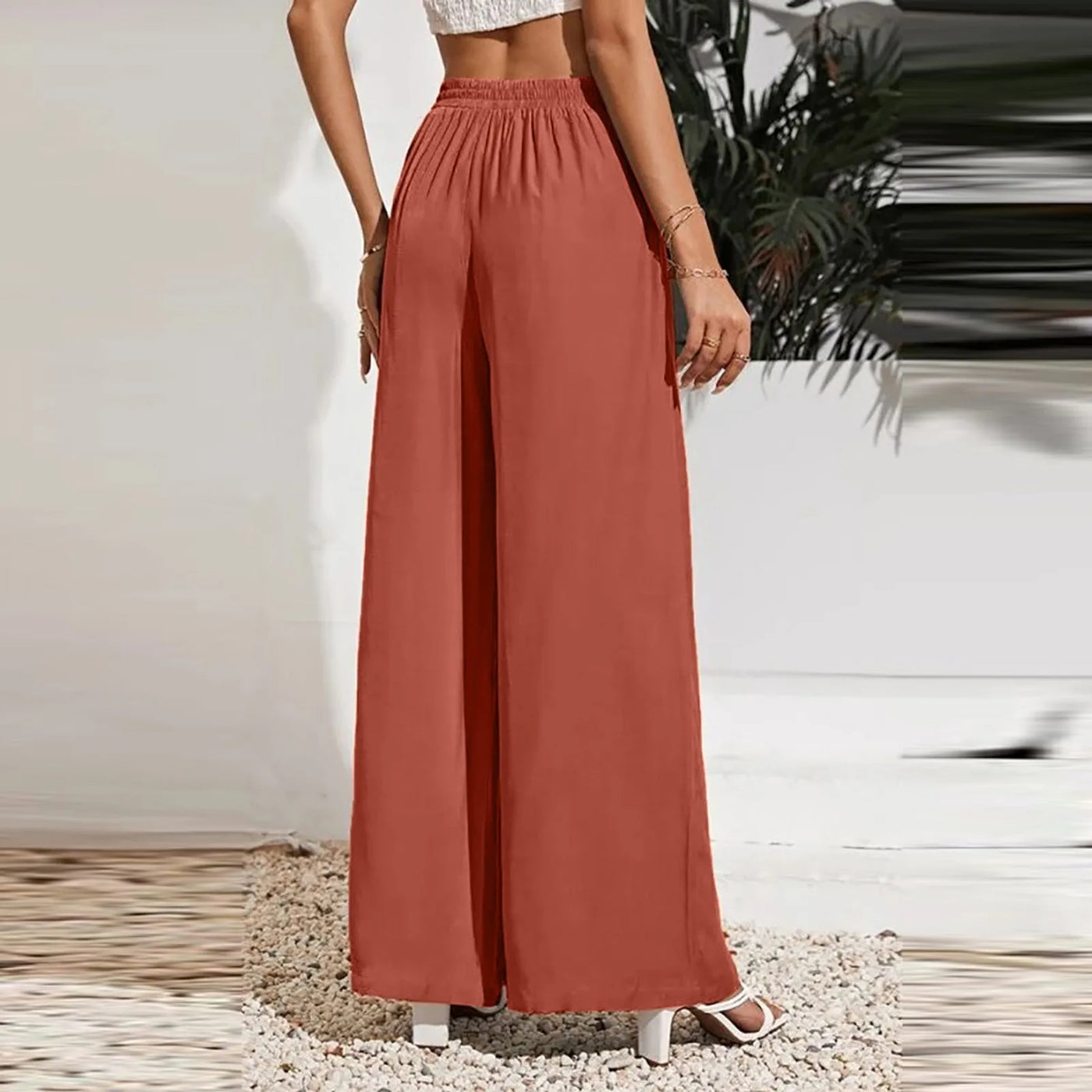Women's Wide Leg Pants High Waist Casual trousers Solid Color Elastic Waist Tie Belt Loose Sweatpants gym pantalones de mujer