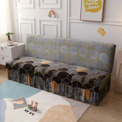 1/2/3Seater Sofa Bed Cover with Skirt Elastic Printing Seat Cover Armless Sofa Bed Cover Sofa Covers for Living Room Home Decor