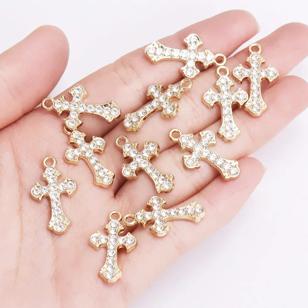 Mixed 10Pcs Pearl Zircon Cross Charms Crucifix Pendant Jewelry Making Supplies Diy Luxury Necklaces Earrings Accessories Gift