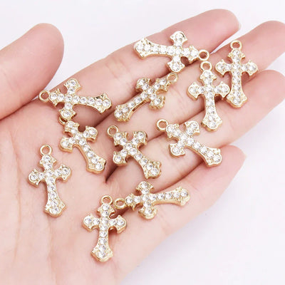 Mixed 10Pcs Pearl Zircon Cross Charms Crucifix Pendant Jewelry Making Supplies Diy Luxury Necklaces Earrings Accessories Gift