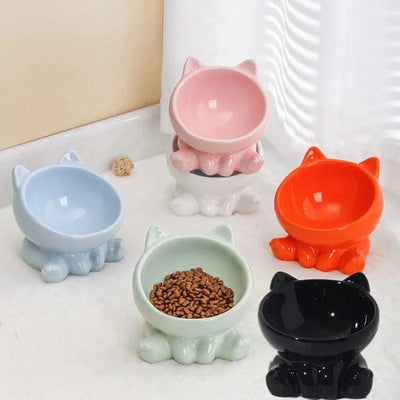 Cat And Dog Rice Bowl Pet Accessories Ceramic Diagonal High Feet Stable Cute Protection Cervical Spine Cat Dog Drinking Bowls ﻿