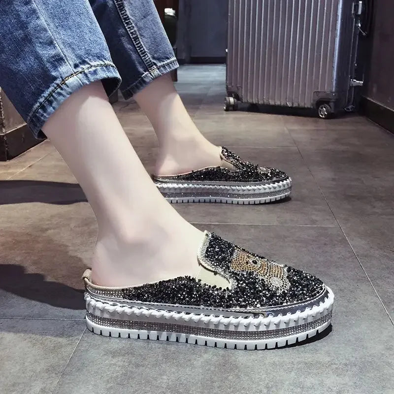 Autumn Women Thick Bottom Sneaker Running Fashion Designer Woman Shoes Trend 2024 Casual Canvas Mirror Luxury Rhinestone Spring