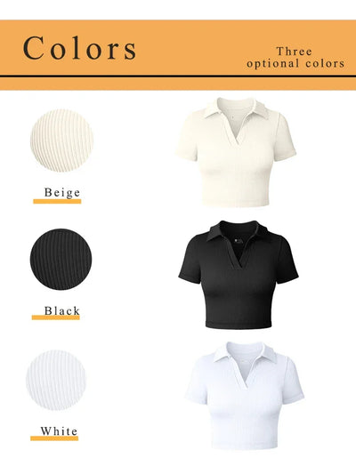 Women's T Shirt Sexy Short Sleeved Polo Shirt Casual Sports Tennis Shirt Tight Fit Fitness Yoga Top Ladies top