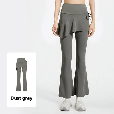 New Flared Culottes for Women Fake Two Micro-flared Pants Wrinkle High Waist Lift Hip Yoga Pants Slim-fit Elastic Waist Rope