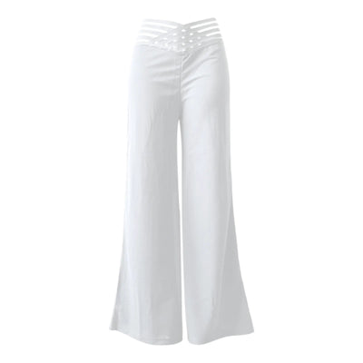 Women Wide Leg Flared Pants Autumn Casual Crisscross Sheer Mesh Patch High Waist Trousers Y2k Streetwear Elegant Work Pant