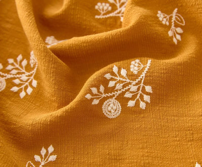 140x50cm Embroidered Slub Cotton Linen Fabric Clothing Sewing Fabric, Diy Women's Dress Forest Flower Cloth