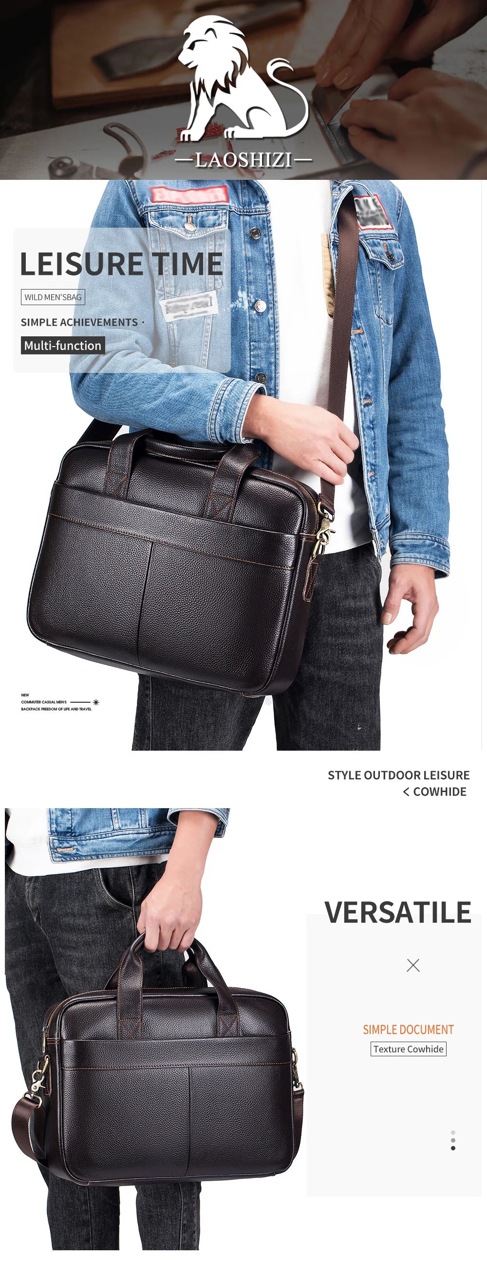 Hot selling men's bags, leather handbags, men's top layer cowhide briefcase, 14 inch computer file bag