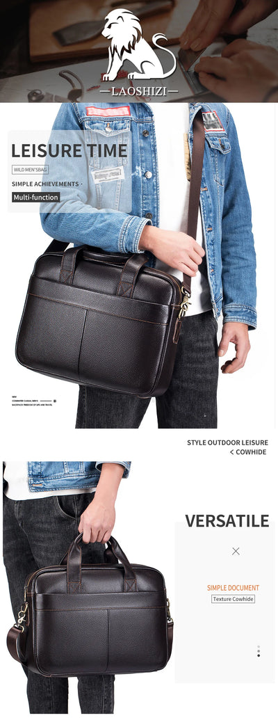 Hot selling men's bags, leather handbags, men's top layer cowhide briefcase, 14 inch computer file bag