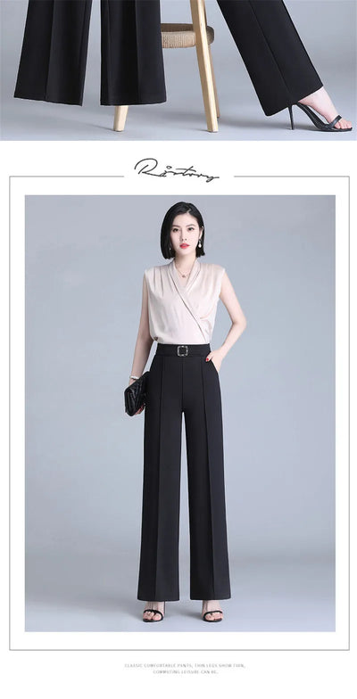 High Waist Wide Leg Pants Women Spring Autumn New Drop Feel Relaxed Straight Suit Pants Fashion Wild Casual Trousers White Black