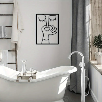 Metal Wall Art for Toilet: Funny Portrait with Minimal Line Art Design as Bathroom Sign & Restroom Decor