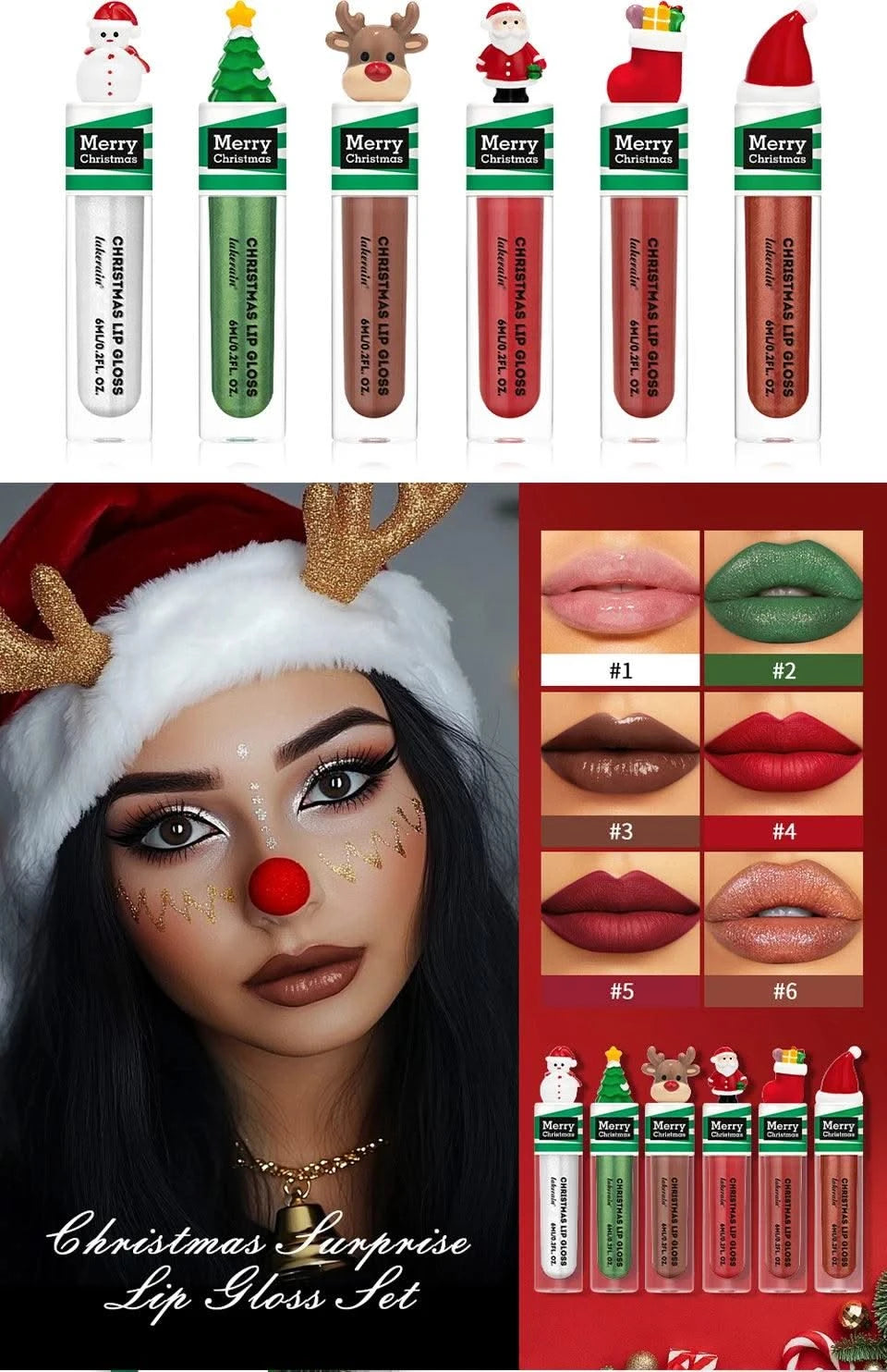 Christmas Colorful  Long-Lasting Water Resistant Lipsticks Lip Gloss Set Woman Makeups