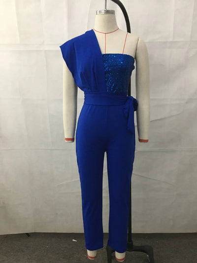 Summer Bodysuit Sexy Party Overalls Solid Sleeveless Women Jumpsuit Long Pants Rompers Lace-up Slim-fit Sequin Women's Trousers