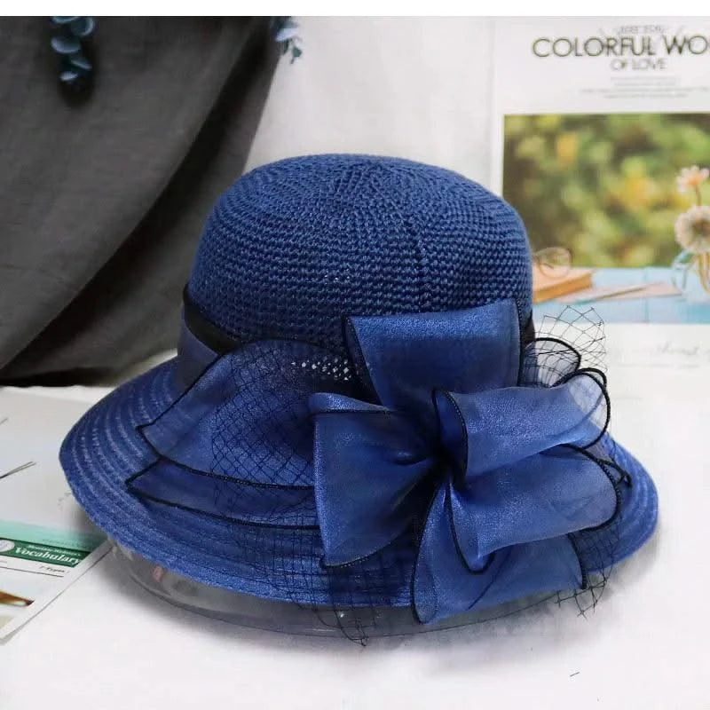 Summer Women Organza flower mesh sunshade hat