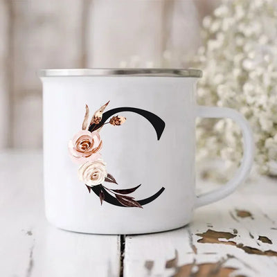 Initial Letter Print Mugs Enamel Creative Coffee Cups Drinks Wine Juice Milk Cup Vintage Home Office Handle Drinkware Best Gifts