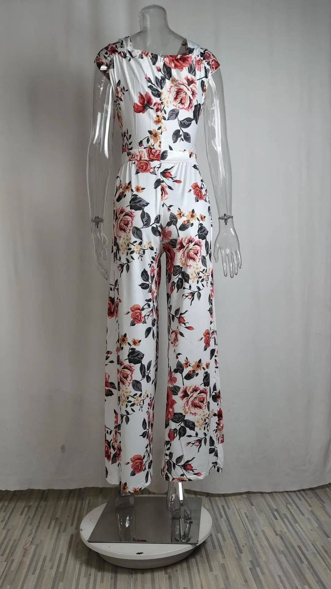 Women's Fashion Printed Casual High Waist Jumpsuit Ladies Sexy Off Shoulder Flower Short Sleeve Wide Leg Jumpsuit Woman Rompers