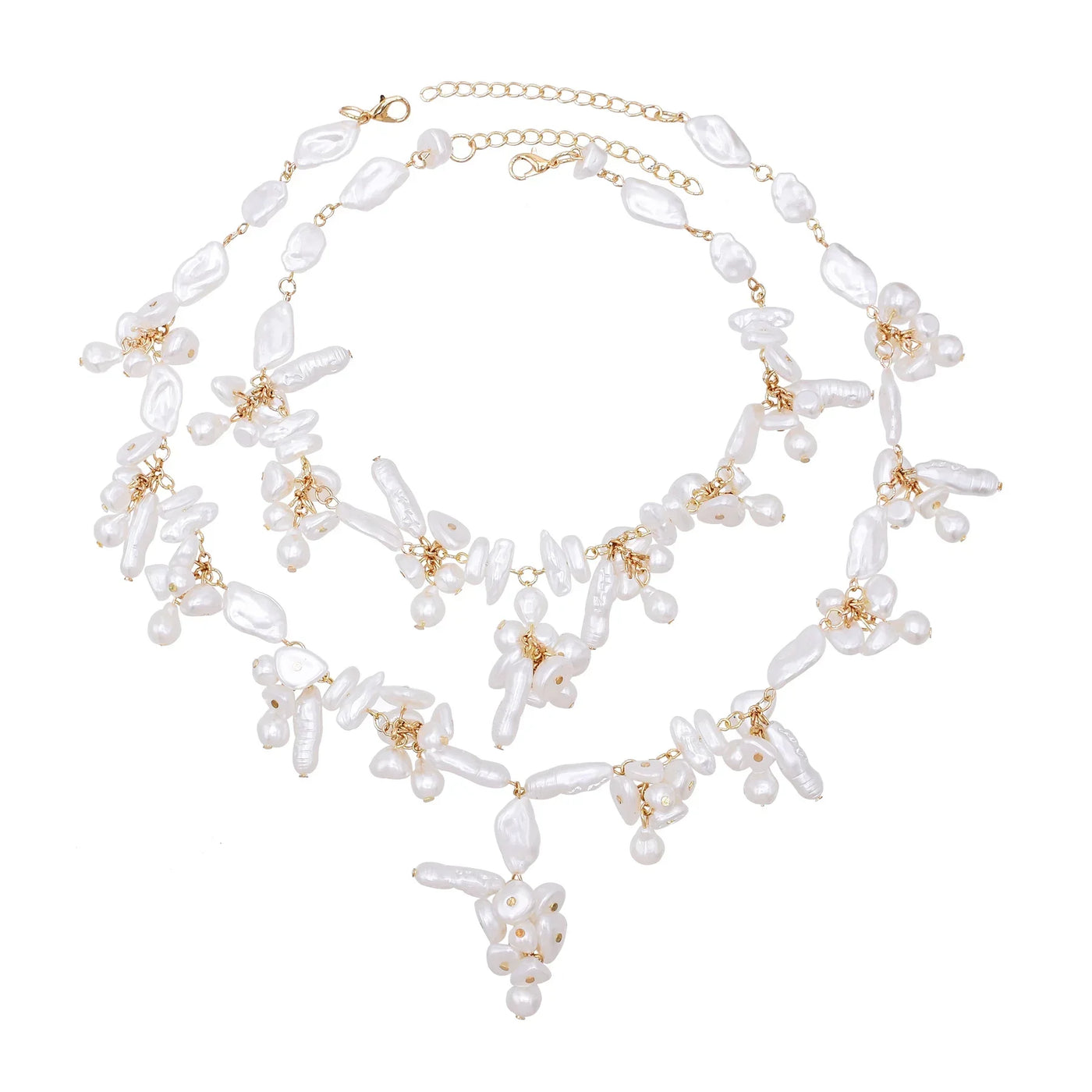 Luxury Baroque Irregularity Pearl Necklace Double Layered Jewelry for Women Fashionable Long Chain Dress Female Accessory Gift