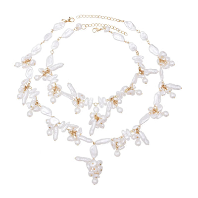 Luxury Baroque Irregularity Pearl Necklace Double Layered Jewelry for Women Fashionable Long Chain Dress Female Accessory Gift
