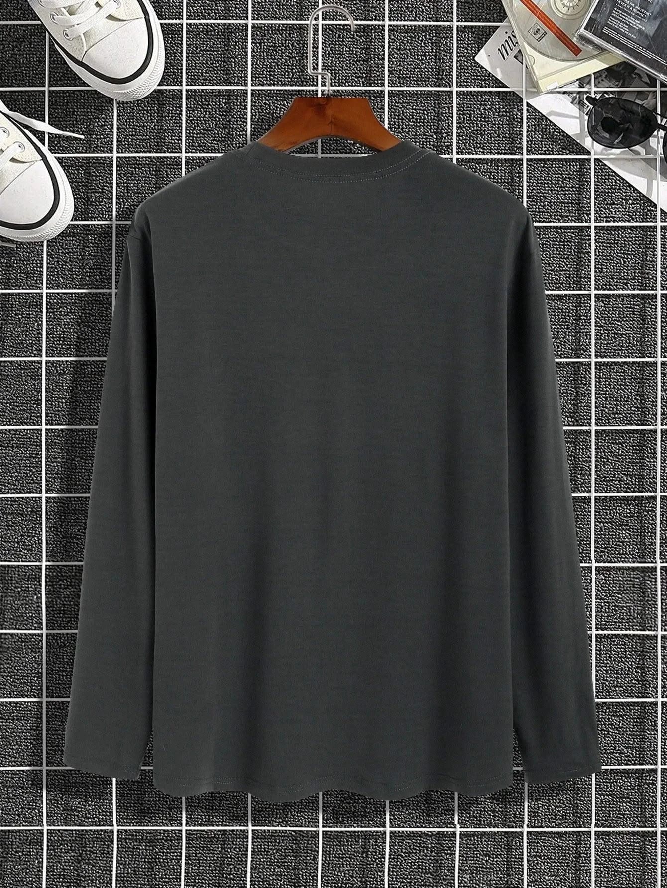 Trendy printed round neck long-sleeved T-shirt | Versatile |Casual Tops | Men's T-shirt