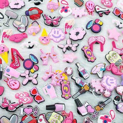 20//50/100pcs Random Pink Shoe Charms for Women Make Up Shoe Decorations Pins for Girls Gifts Sandal Accessories Flamingos