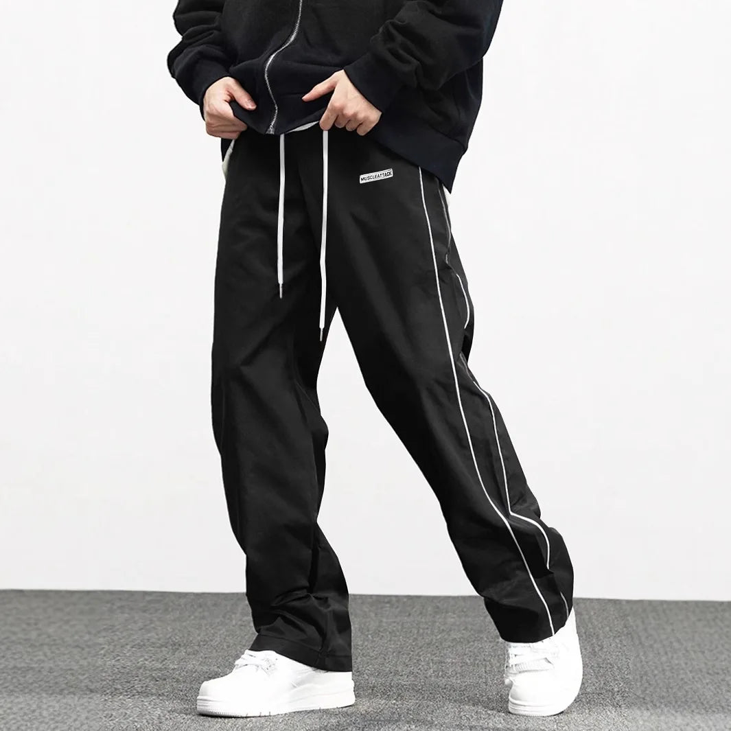 Men's New Woven Trousers High Street Trend Retro Casual Cuff Long Pants