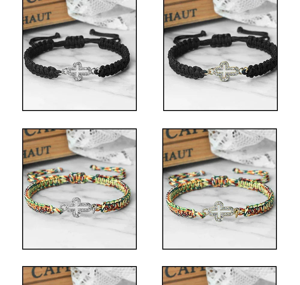 High Quality Crystal Hollow Cross Braided Bracelet Prayer Healing Bangle&Pulsera Chain Women Yoga Jewelry Gift