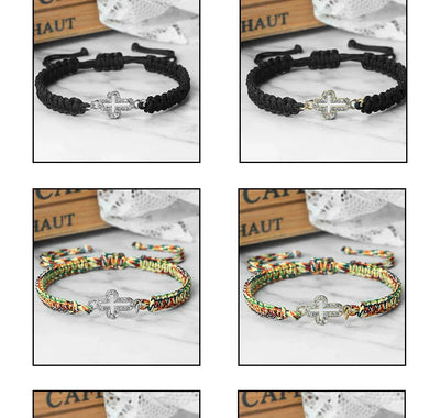 High Quality Crystal Hollow Cross Braided Bracelet Prayer Healing Bangle&Pulsera Chain Women Yoga Jewelry Gift