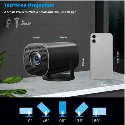 Mini Portable Projector Home Cinema 1080p HD 4k Android 11 Projector with WiFi 6 and Bluetooth Smart Pocket Outdoor