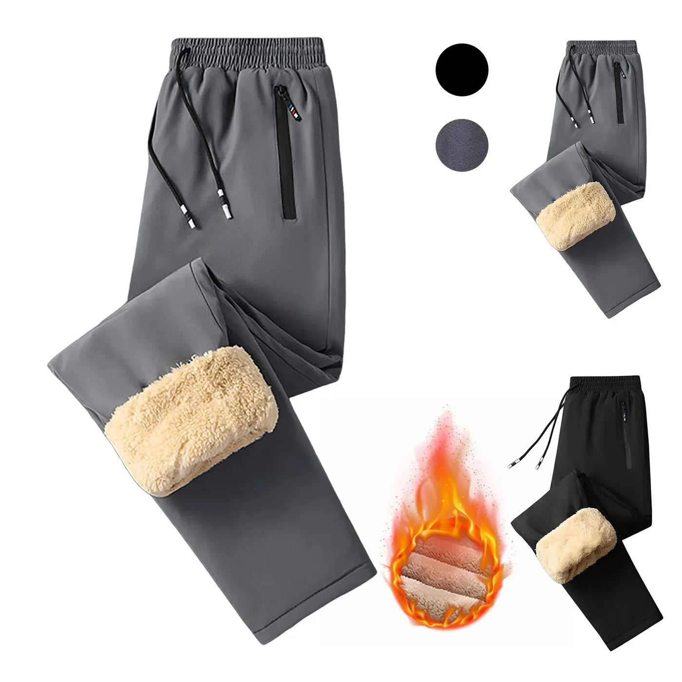 Winter Zip Pockets Thicken Fleece Sweatpants Women Joggers Black Grey Down Cotton Warm Pants Waterproof Thermal Trousers