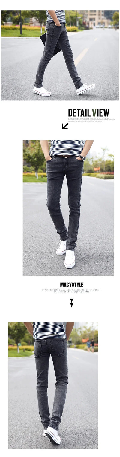 2024 New Men Stretch Skinny Jeans Male Designer Brand Super Elastic Straight Trousers Jeans Slim Fit Fashion Jeans , Sky blue