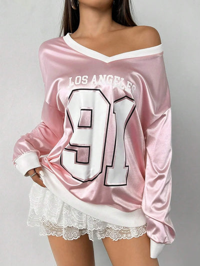 Sporty Activewear Number Printed T Shirt Casual Loose O-Neck Short Sleeve Tees Women 2025 Summer Fashion Streetwear Lady