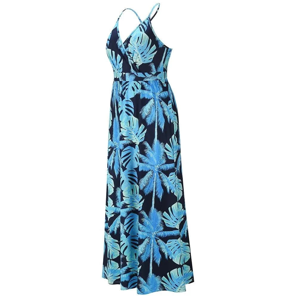 Floral Dress Women's Summer Dress Sexy Backless V-neck Suspender Long Dress