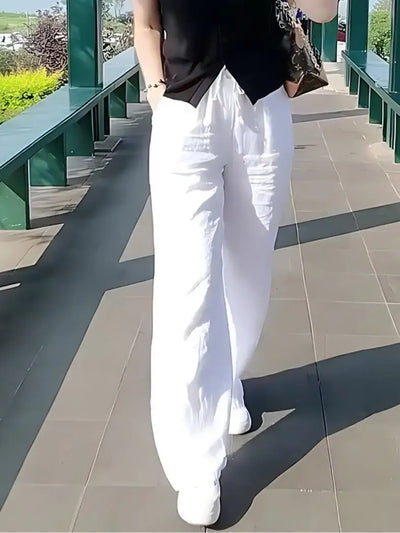 Niche White Cotton and Linen Wide-leg Pants Women's 2025 Spring Thin Versatile Loose Casual Straight Cotton and Linen Trousers