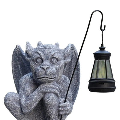 Garden Gargoyle Statue with Solar Light Scary Figurine Weatherproof Sculpture Ornament for Balcony Lawn Walkway Backyard Gift