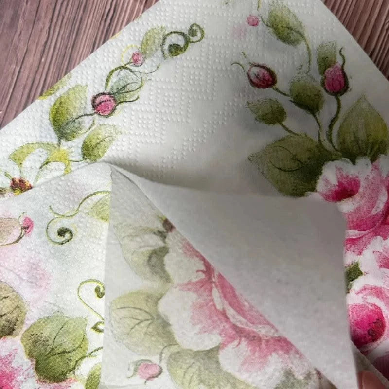 10/20pcs 33cm Lotus Flower Printed Facial Tissue Picnic Birthday Party Wedding Confessions Tissue Full Flower Napkins Decoupage