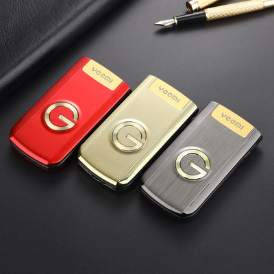 Slim Flip Mobile For Elderly Metal Body  Big Screen SOS Call Quick Dial Loud Sound Two Sim Magic Voice Torch Senior Mobile Phone