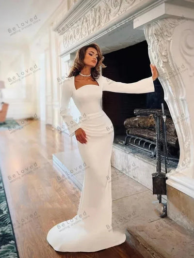 Elegant Wedding Dresses Satin Bridal Gowns Sexy Robes For Formal Party Full Sleeves Sweep Train Vestidos De Novia Customized