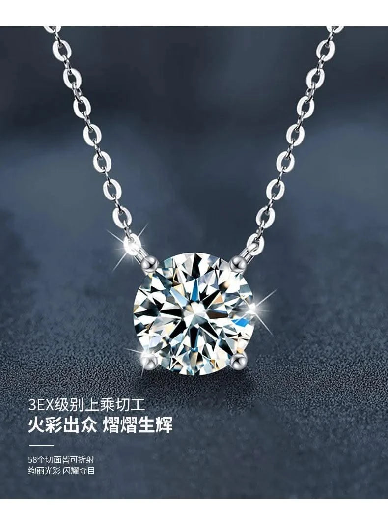 1CT  Moissanite Necklace for Women Color Sparkling Classic Lab Diamond Pendant Sterling Silver 925 GRA
