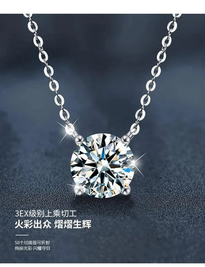 1CT  Moissanite Necklace for Women Color Sparkling Classic Lab Diamond Pendant Sterling Silver 925 GRA