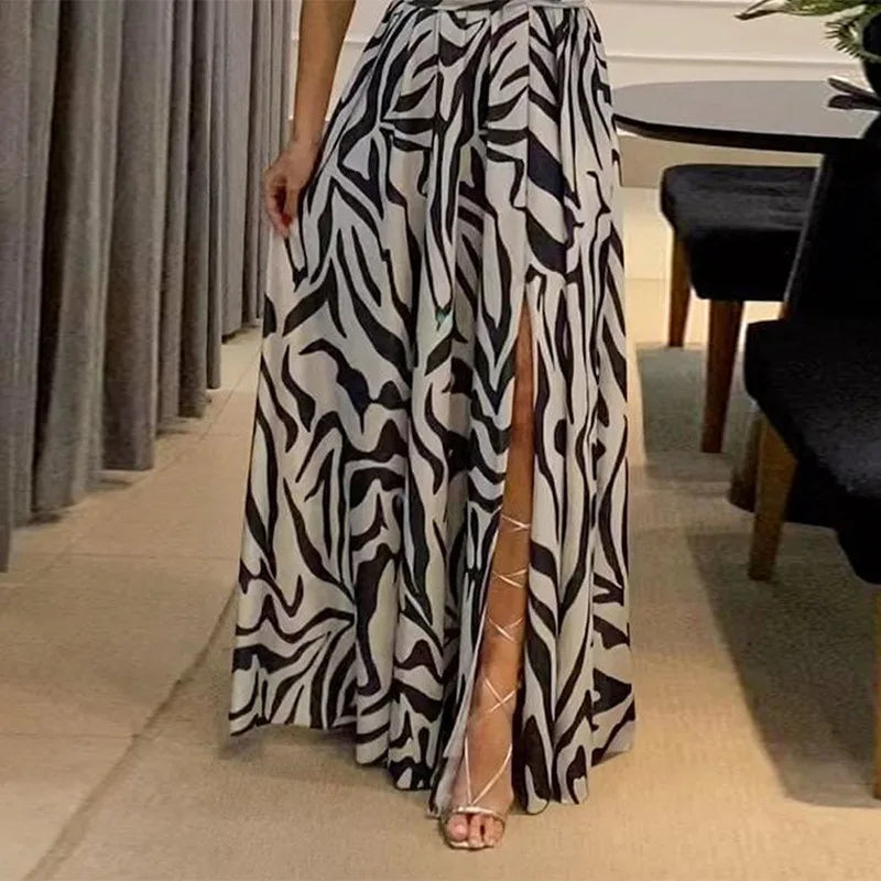 Women's Dress New Summer Printing Boho Robe Hanging Neck High Waist Split Sexy Dress Long Dresses Woman Clothing Party Dresses